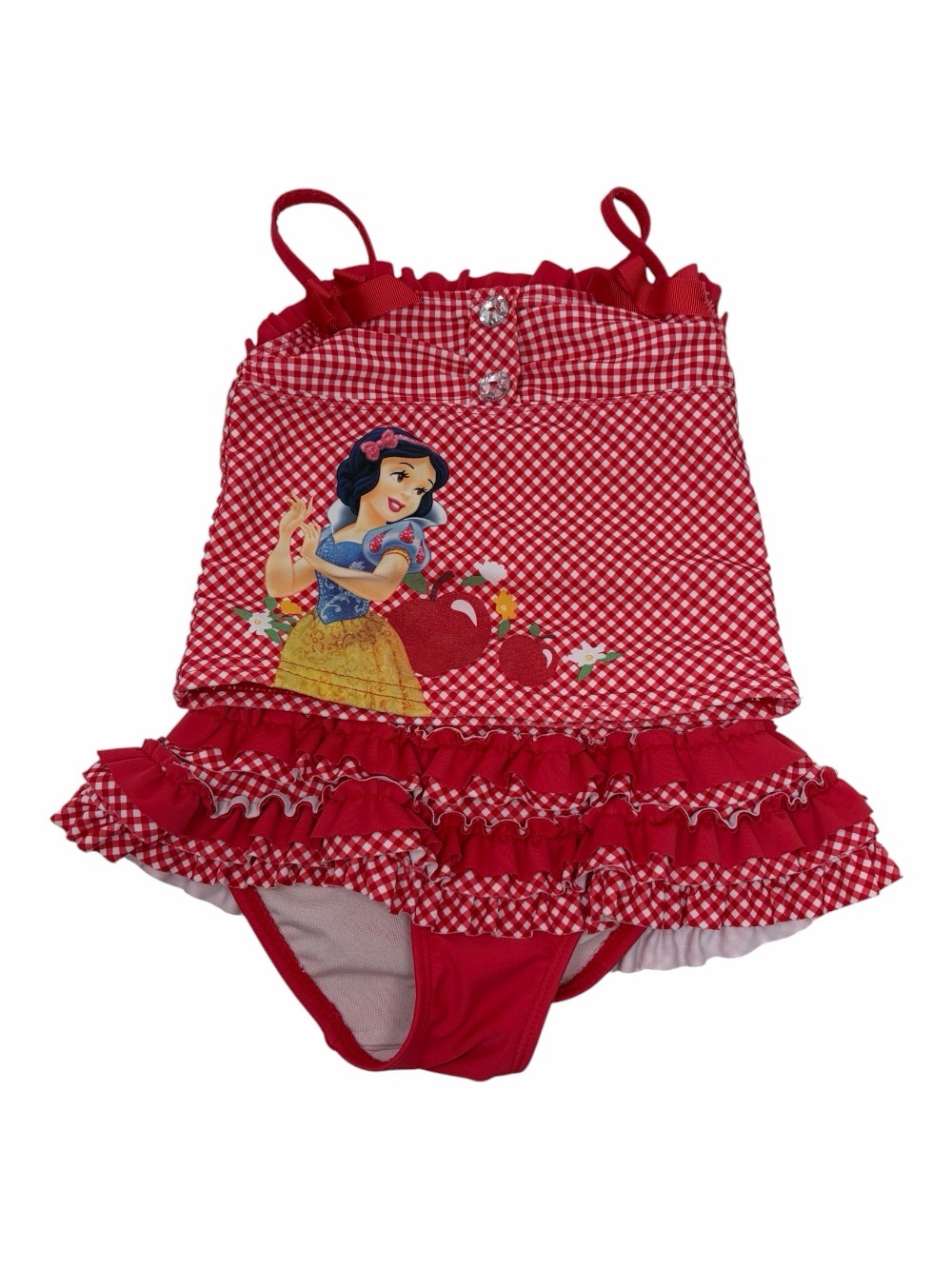 Snow White 2 Piece Swim Suit Size 4 Red Print Gingham Tankini Disney Store